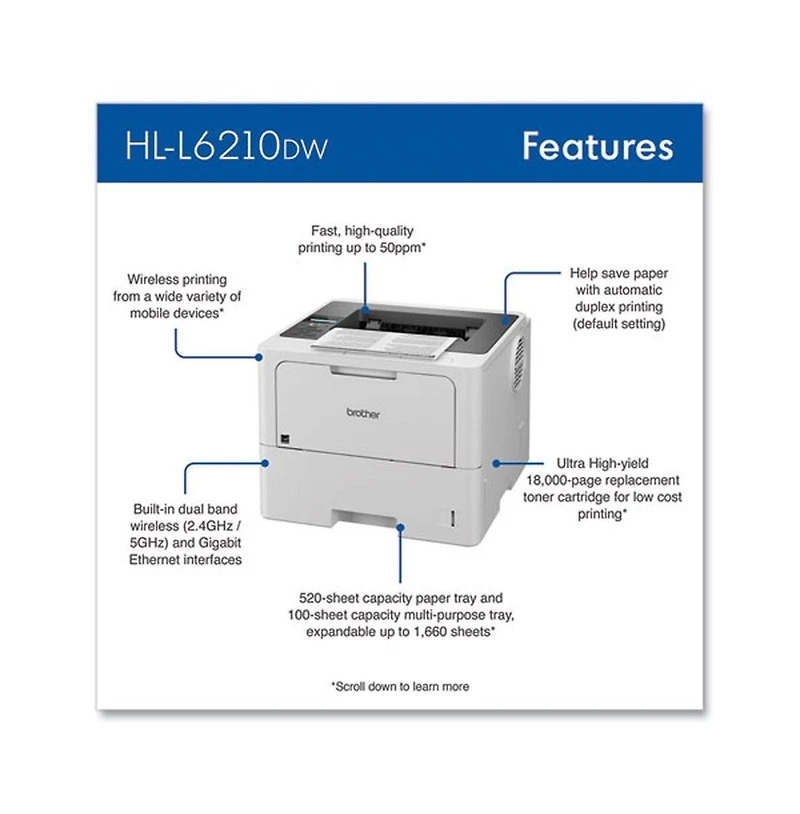 Brother HLL6210DW Business Monochrome Laser Printer