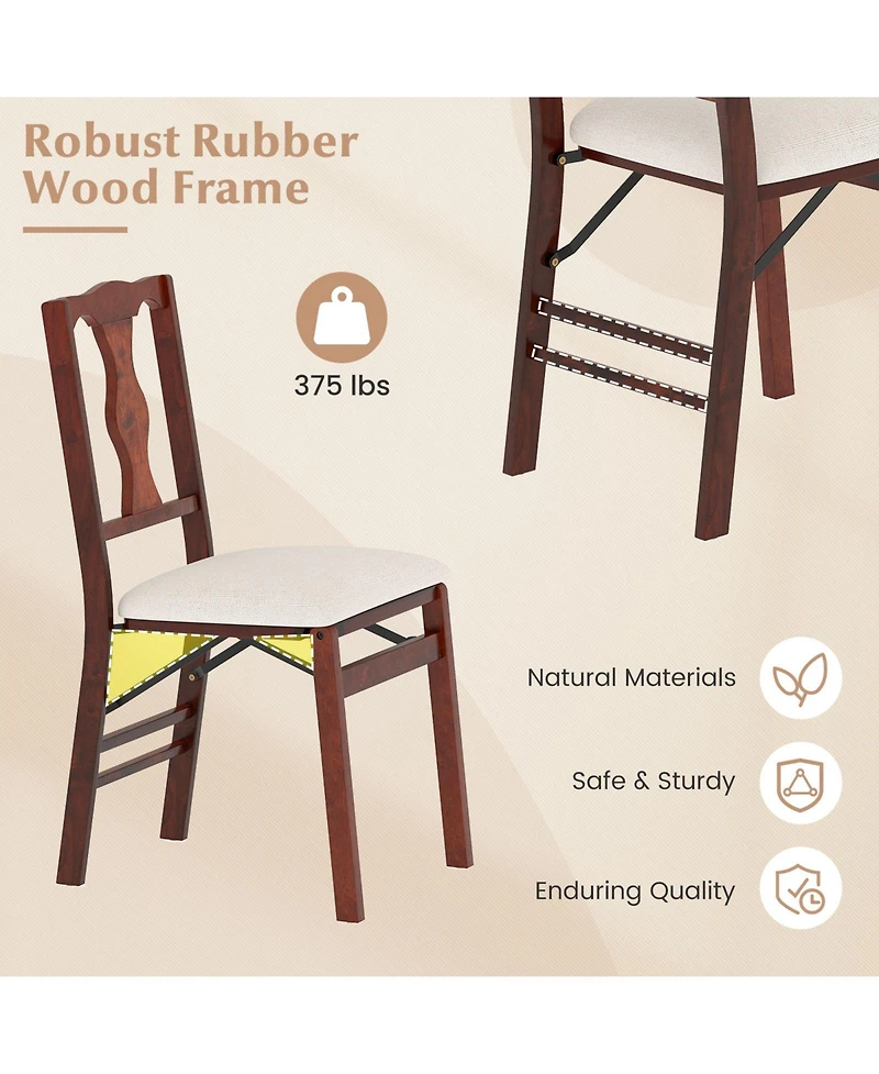 Gymax Set of 4 Folding Dining Chairs w/Rubber Wood Frame Soft Padded Seat Cushion