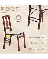 Gymax Set of 4 Folding Dining Chairs w/Rubber Wood Frame Soft Padded Seat Cushion