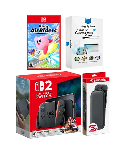 Nintendo Switch 2 + Mario Kart World, Kirby Air Riders, MightySkins Code and Protective Case Bundle
