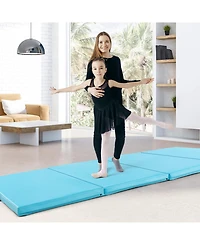 Sugift 4-Panel Pu Leather Folding Exercise Mat with Carrying Handles-Blue