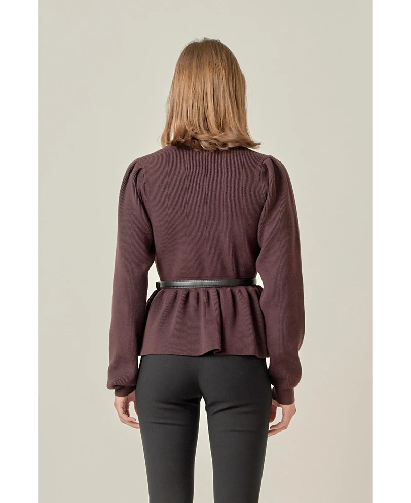 English Factory Women's Peplum Waist Knit Top