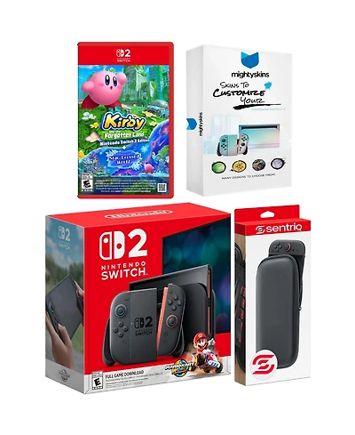 Nintendo Switch 2 + Mario Kart World, Kirby and the Forgotten Land, MightySkins Code and Protective Case Bundle
