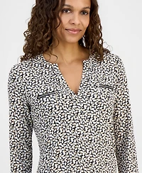 Jm Collection Petite Delicate Paisley Split-Neck Zip-Pocket Top, Macy's Exclusive
