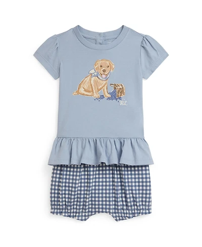 Polo Ralph Lauren Baby Girls' Dog-Print Crewneck T-Shirt and Gingham Shorts, 2-Piece Set