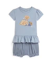 Polo Ralph Lauren Baby Girls' Dog-Print Crewneck T-Shirt and Gingham Shorts, 2-Piece Set