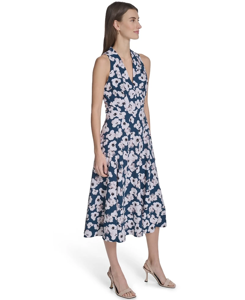 Calvin Klein Women's Printed V-Neck Midi Dress