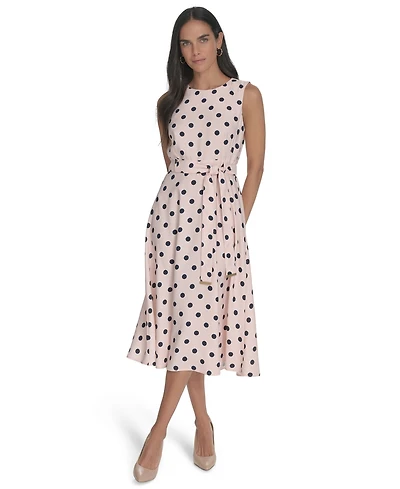 Calvin Klein Women's Belted Dot Printed Midi Dress