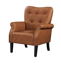 Yaheetech High Back Pu Leather Accent Armchair with Wood-tone Metal Legs