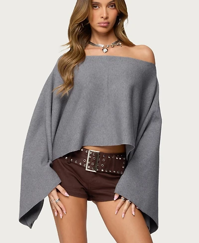 Edikted Women's Sharla Off Shoulder Poncho Sweater