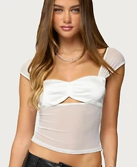 Edikted Women's Sheer Mesh & Satin Effect Cutout Top
