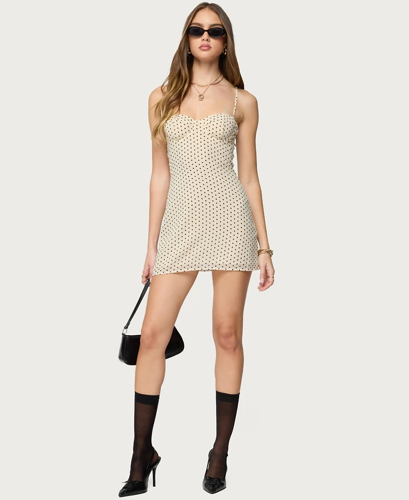Edikted Womens Polka Dot Cupped Chiffon Mini Dress