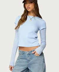Edikted Womens Stripey Layered Long Sleeve T Shirt