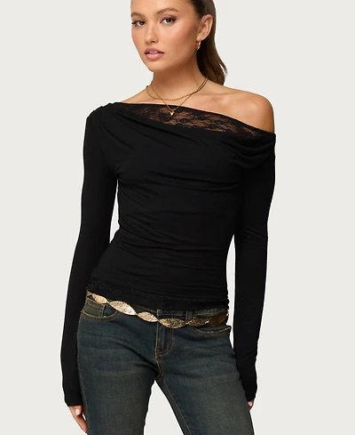 Edikted Women's Layered Lacey Off Shoulder Top
