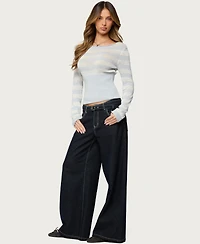 Edikted Womens Cornella Boat Neck Striped Knit Sweater