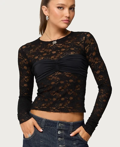 Edikted Women's Rosette Bandeau Sheer Lace Top
