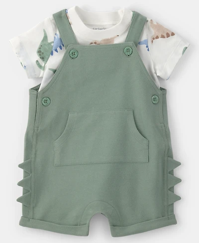 Carter's Baby Boys' Dinosaur Short-Sleeve T-Shirt and Spiked Shortall, 2-Piece Set