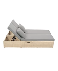 Streamdale Furniture Gray Wicker Rattan Double Sunbed Recliners for 2