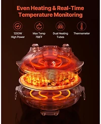 Mecale Electric Pizza Oven, 12", 1200W, Cordierite Stone, 5 Heat Modes, Viewing Window, Up to 788°F, Black