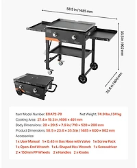 Mecale 2-Burner Propane Gas Griddle, 28", Foldable Flat Top w/ Wheels, 30,000 Btu, Pulse Ignition, Outdoor