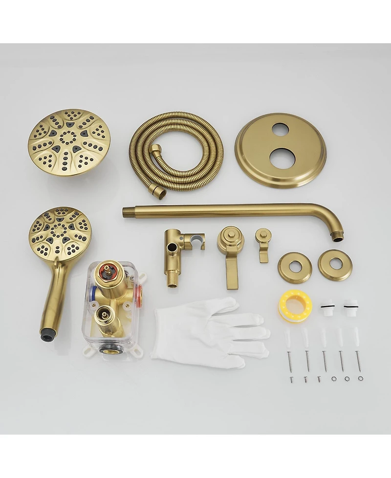 Greenspring Single Handle 2-Spray Shower Faucet Set 1.8 Gpm with Valve Dual Function Handheld Shower Head in Brushed Gold.
