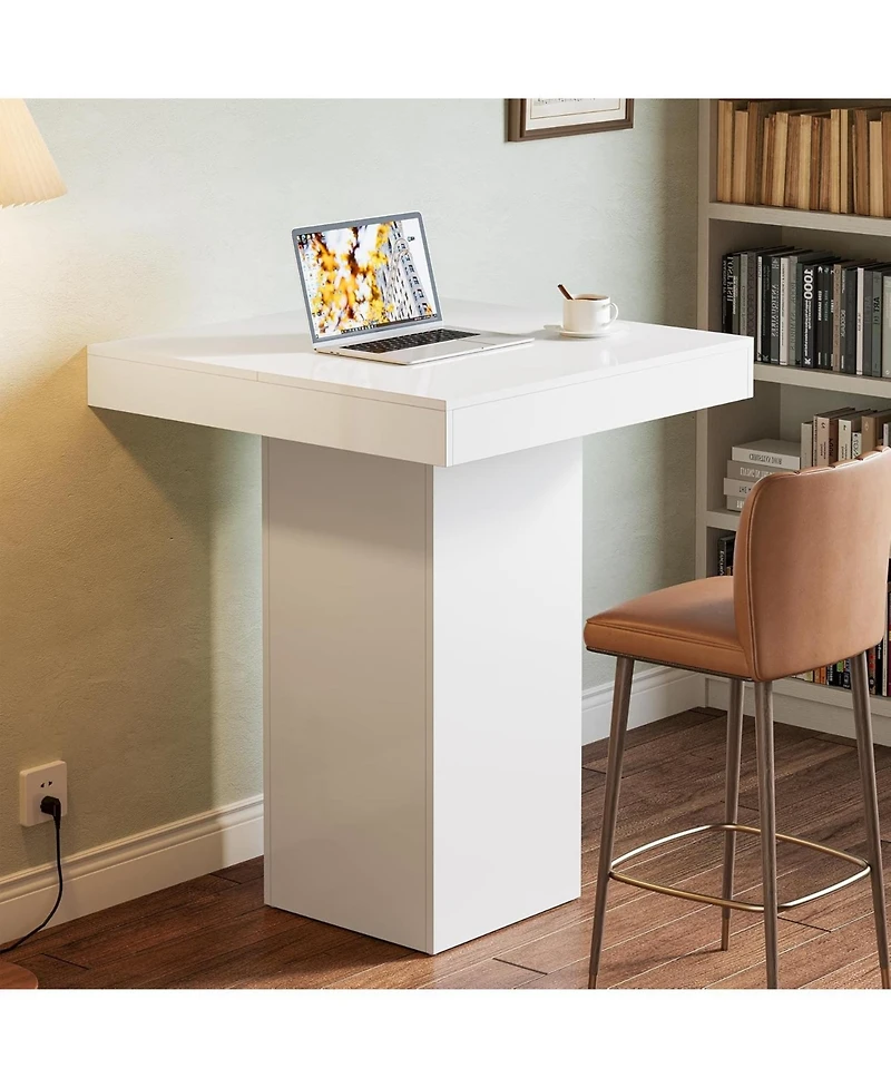 Tribesigns Bar Table, Square Kitchen Dining Table, Modern Counter Height Pub Cocktail Tables for Dining Room, Tavern, Coffee Corner, Party, White