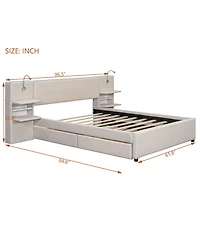 Boyel Living Queen Upholstered Platform Bed with Reading Lights and Storage Solutions