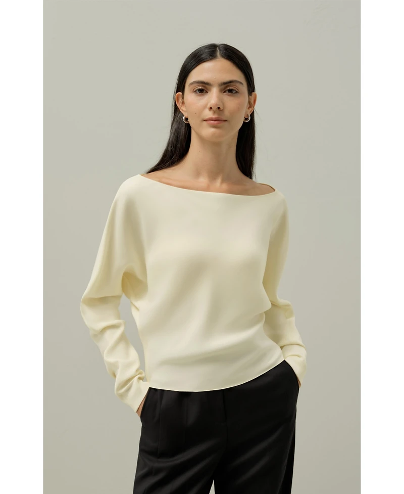 Lilysilk Women's Long Sleeve Gathered Silk Top