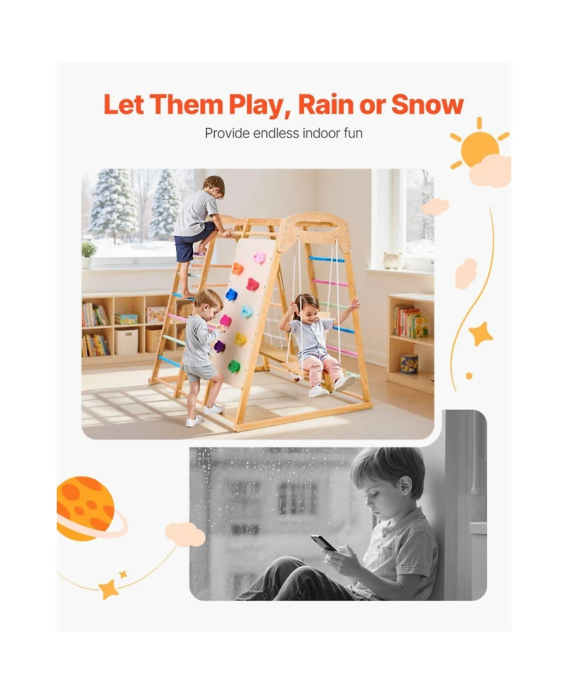 Slickblue Indoor Playground Jungle Gym, 7-in-1 Wooden Indoor Playground for Kids