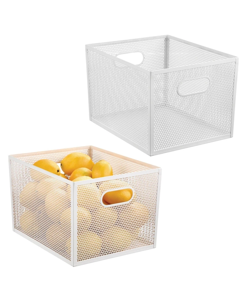 mDesign Perforated Metal Storage Bin with Handles for Pantry - Set of 2