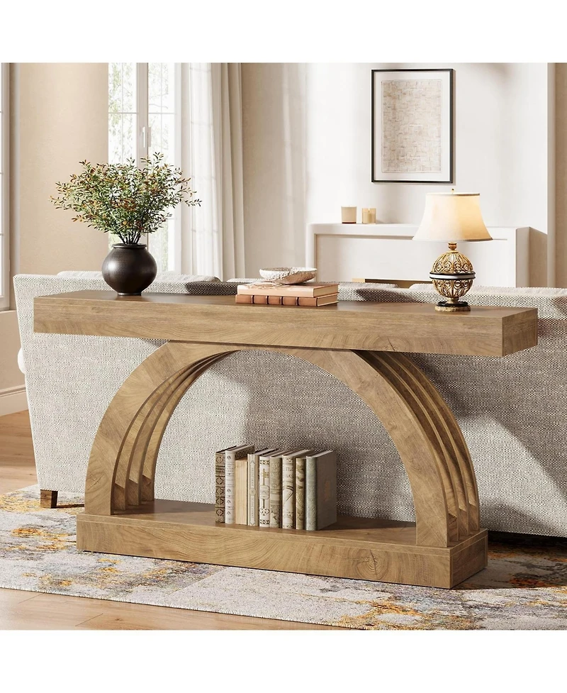Tribesigns Entryway Table, 2-Tier Sofa Table Behind the Couch, Farmhouse Narrow Unique Arched Console Table