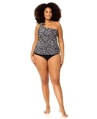 Raisins Curve Womens Plus Size Marita Trendy Printed Tankini Top Full Coverage Bottoms