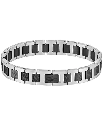 Lacoste Men's Metropole Silver-Tone Stainless Steel Black Ip Bracelet
