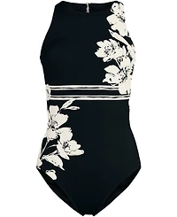 Lands' End Women's Long Tugless High Neck Portrait Back One Piece Swimsuit