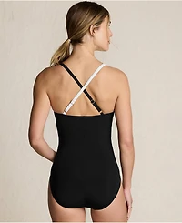 Lands' End Women's SlenderSuit Pleated Low Leg One Piece Swimsuit