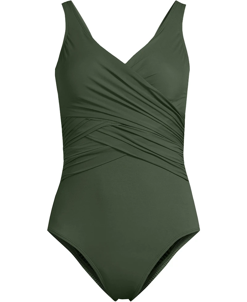Lands' End Women's Ddd-Cup SlenderSuit Wrap One Piece Swimsuit