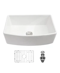 flynama 33x19x10inch White Farmhouse Sink Porcelain Ceramic Arch Edge Apron Front Single Bowl