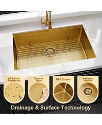 flynama 32x19inch Gold Undermount Workstation Kitchen Sink Stainless Steel 16 Gauge Deep Bowl
