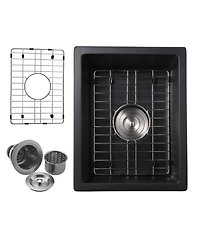 flynama 13.77x17.71inch Quartz Undermount Bar Sink with Basket Strainer Heat Stain Resistant