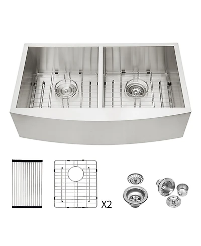 flynama 33x20x9inch Stainless Steel Farmhouse Kitchen Sink Double Bowl Apron Front 16 Gauge