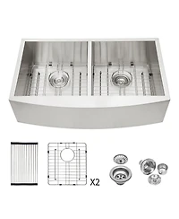 flynama 33x20x9inch Stainless Steel Farmhouse Kitchen Sink Double Bowl Apron Front 16 Gauge