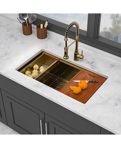 flynama 30x19x10inch Undermount Gold Kitchen Sink Workstation Stainless Steel 16 Gauge Deep Bowl