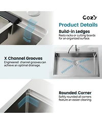 flynama 30inch Overmount Single Bowl Brushed 304 Stainless Steel Handmade Sink Ss Br 08 with Cutting Board Colander Grid