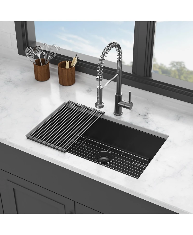 flynama 30x18x9inch Gunmetal Black Kitchen Sink Undermount Single Bowl Stainless Steel 16 Gauge