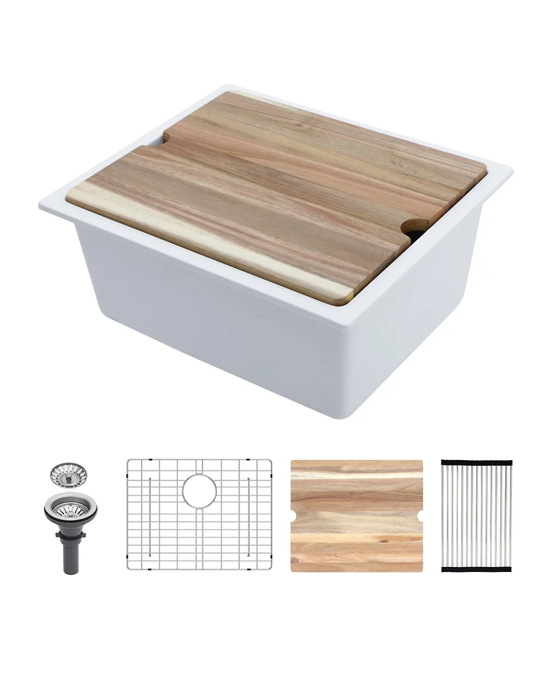 flynama 21x18 Inch White Granite Composite Quartz Workstation Undermount Kitchen Sink