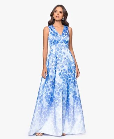 Betsy Adam Womens Floral Printed V Neck Gown