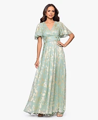 Betsy & Adam Women's Foil Print V-Neck Gown