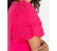 Liverpool Los Angeles Petite Crewneck Knit-To-Woven Top