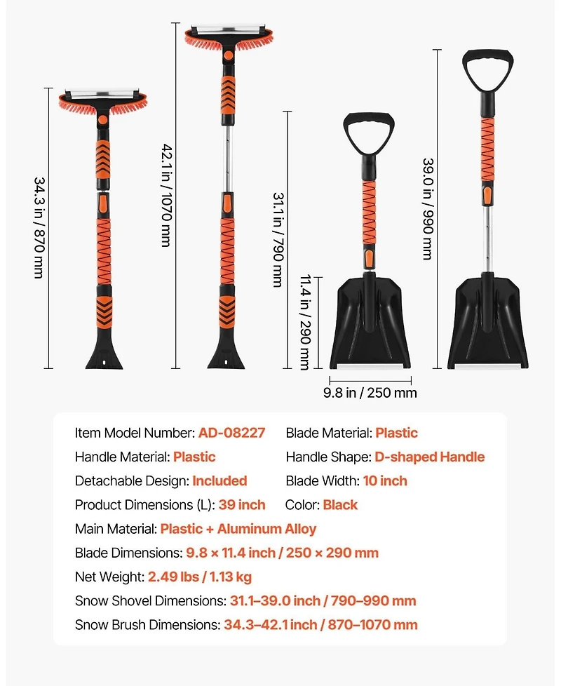 Mecale Snow Brush & Ice Scraper, 42" Extendable, 180° Pivoting Brush Head, Non-Slip Grip, For Cars/SUVs