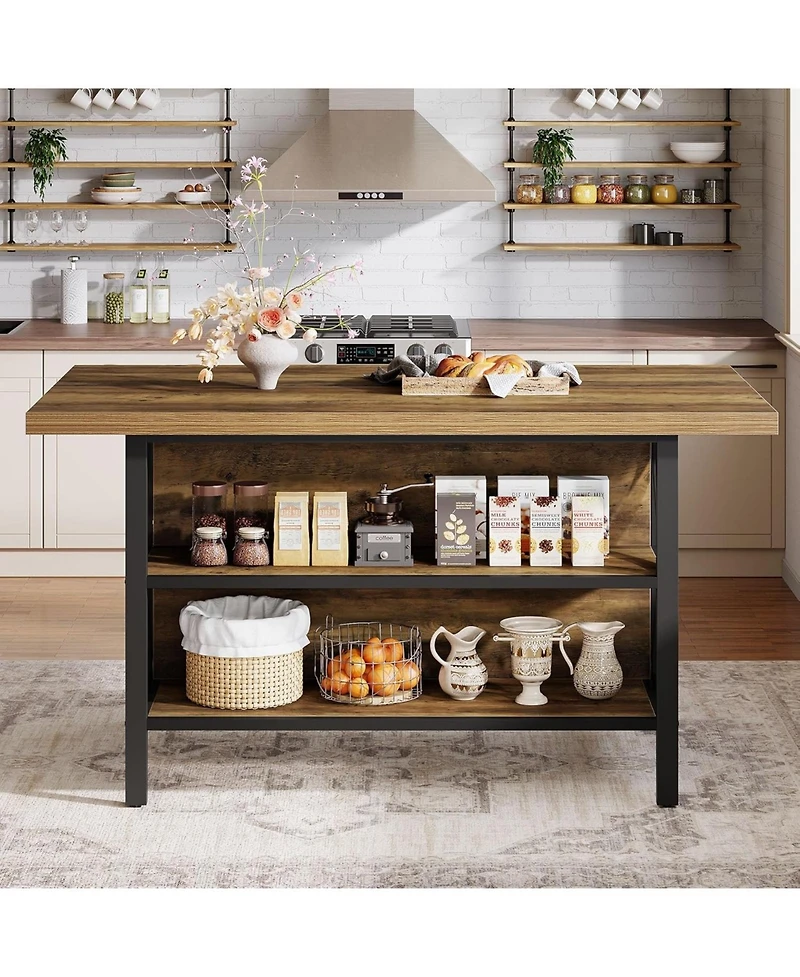 Tribesigns Kitchen Island with Storage, 62.99-Inch Kitchen Island Table with 2 Shelves and Large Worktop, Industrial Bar Table